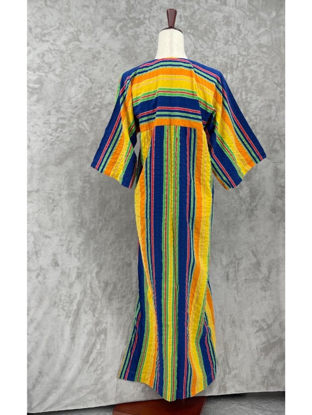 Vintage 70s Catalina ivid Striped Cotton Maxi Muumuu Swim Cover Caftan - Picture 6 of 16